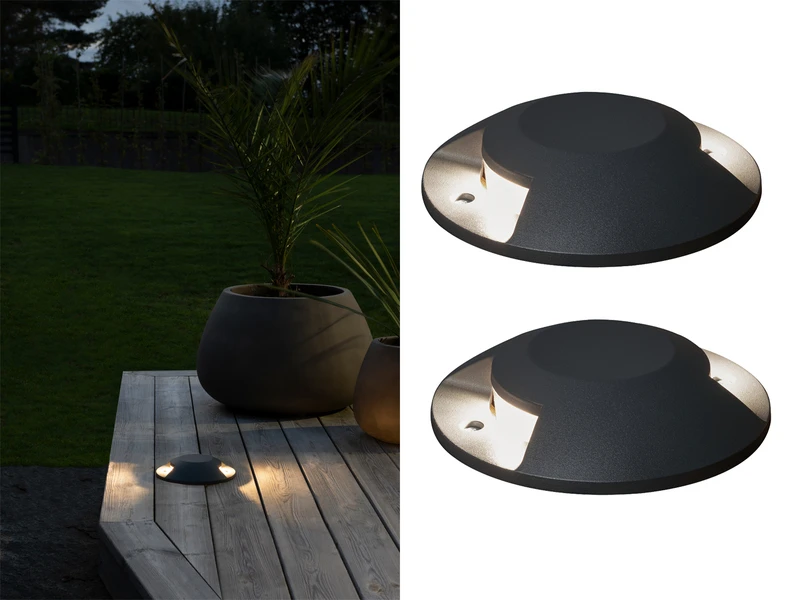 Konstsmide LED Bodenaufbaustrahler 2flammig Aufbauspot 2er SET Aussen Anthrazit Ø20cm IP65