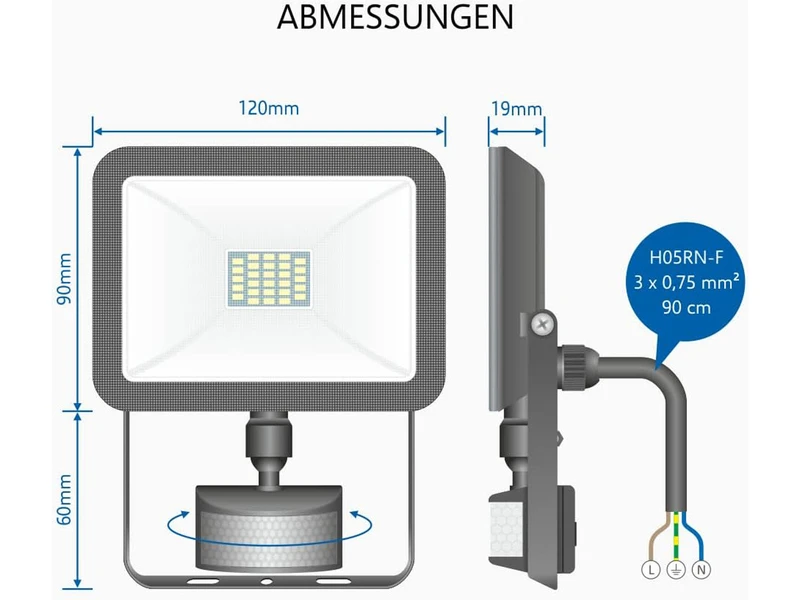 ELRO LED Flutlichtstrahler Mit Bewegungsmelder Schwarz, 10 Watt, IP54 – Bild 3