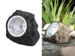 Globo LED Gartendeko Solarleuchte In Steinoptik Aus Grauem Kunststoff