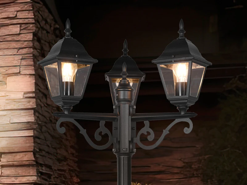 MeineWunschleuchte LED Mastleuchte 3-flammige Laterne, Aluminium Schwarz Höhe 200cm – Bild 3