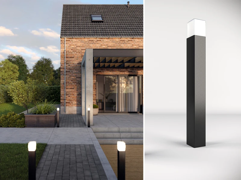 Smartwares LED Pollerleuchte ALU Schwarz Wegeleuchte IP44 Höhe 80cm