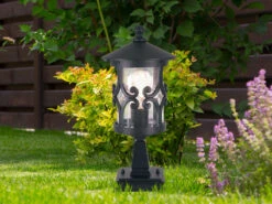 MeineWunschleuchte LED Sockel Laterne Aus Alu Im Landhausstil, Schwarz Höhe 34cm