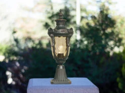 MeineWunschleuchte LED Sockel Laterne Im Jugendstil Mit Amberglas, Höhe 54cm