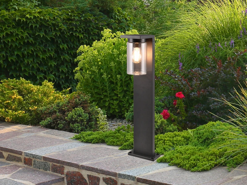 MeineWunschleuchte LED Sockelleuchte Laterne Aus Aluminium Schwarz, Höhe 65cm