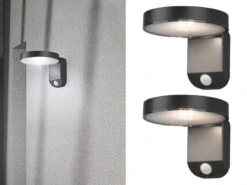 MeineWunschleuchte LED Solar Wandleuchte 2er Set Außenleuchten Mit Bewegungsmelder In Anthrazit