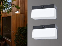 MeineWunschleuchte LED Solar Wandleuchte 2er SET Breite 18cm Bewegungsmelder, Per App Steuerbar