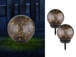 MeineWunschleuchte LED Solarkugeln 2er SET - Kugeln Rauchfarbig Ø 20cm Mit Erdspieß
