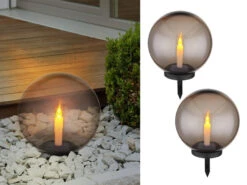 MeineWunschleuchte LED Solarkugeln Garten 2er SET - Ø 25cm Rauchfarbig Mit Erdspieß