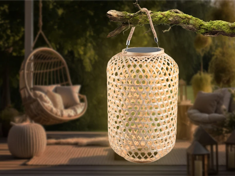 MeineWunschleuchte LED Solarlaterne AURE Hängend Aus Bambus Korbgeflecht Mit Sisalseil, Höhe 56cm – Bild 5