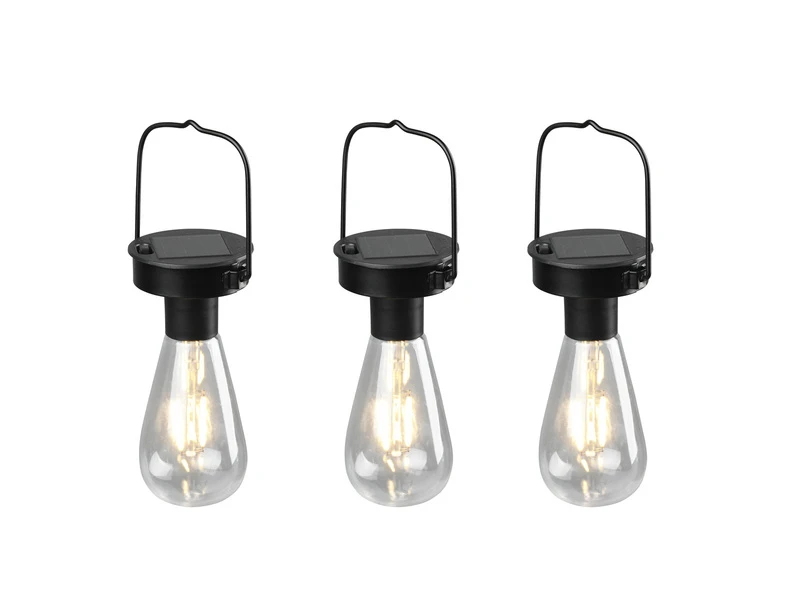 Reality Leuchten LED Solarlaterne CAMPUS 3er SET Zum Aufhängen Schwarz Ø7cm Höhe 23cm – Bild 2