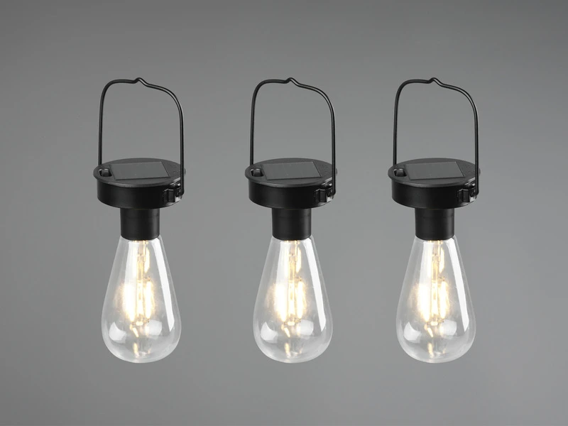 Reality Leuchten LED Solarlaterne CAMPUS 3er SET Zum Aufhängen Schwarz Ø7cm Höhe 23cm – Bild 3