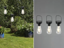 Reality Leuchten LED Solarlaterne CAMPUS 3er SET Zum AufhĂ€ngen Schwarz Ă7cm Höhe 23cm