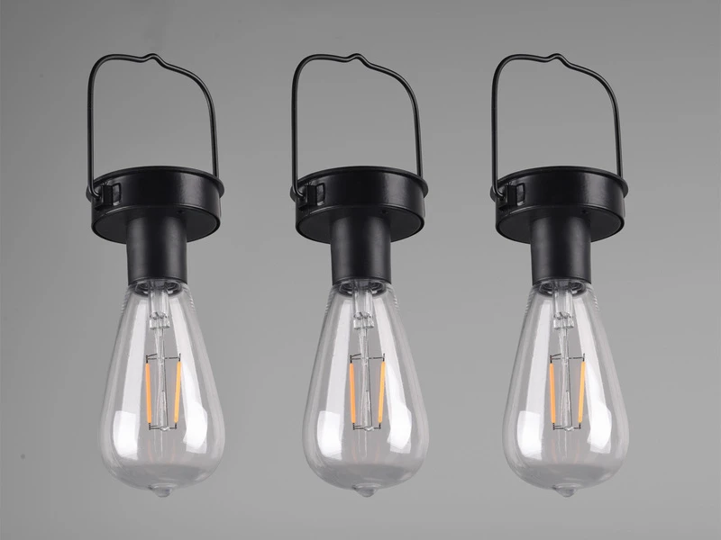 Reality Leuchten LED Solarlaterne CAMPUS 3er SET Zum Aufhängen Schwarz Ø7cm Höhe 23cm – Bild 5