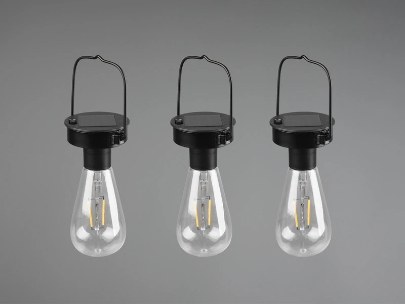 Reality Leuchten LED Solarlaterne CAMPUS 3er SET Zum Aufhängen Schwarz Ø7cm Höhe 23cm – Bild 7