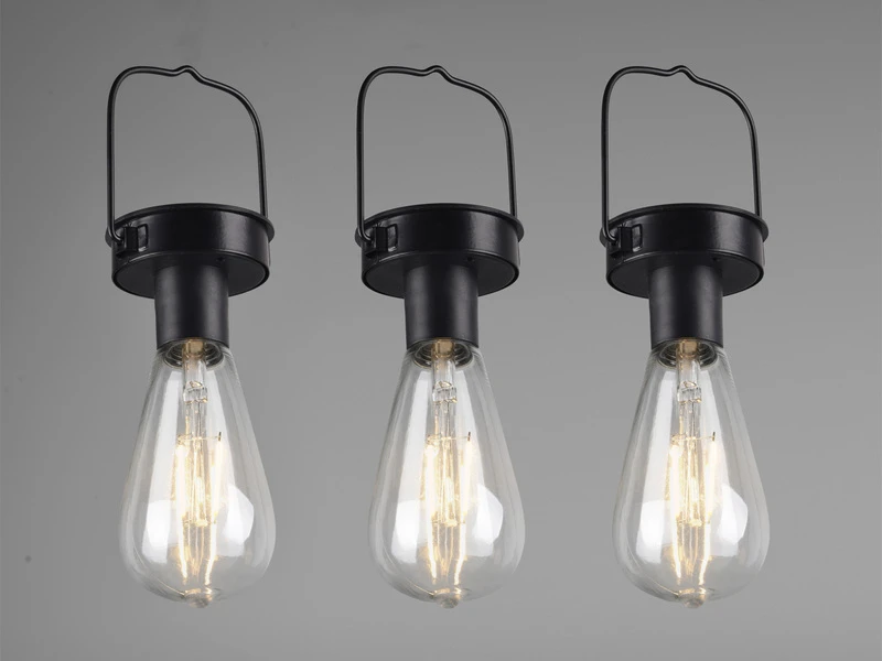 Reality Leuchten LED Solarlaterne CAMPUS 3er SET Zum Aufhängen Schwarz Ø7cm Höhe 23cm – Bild 8