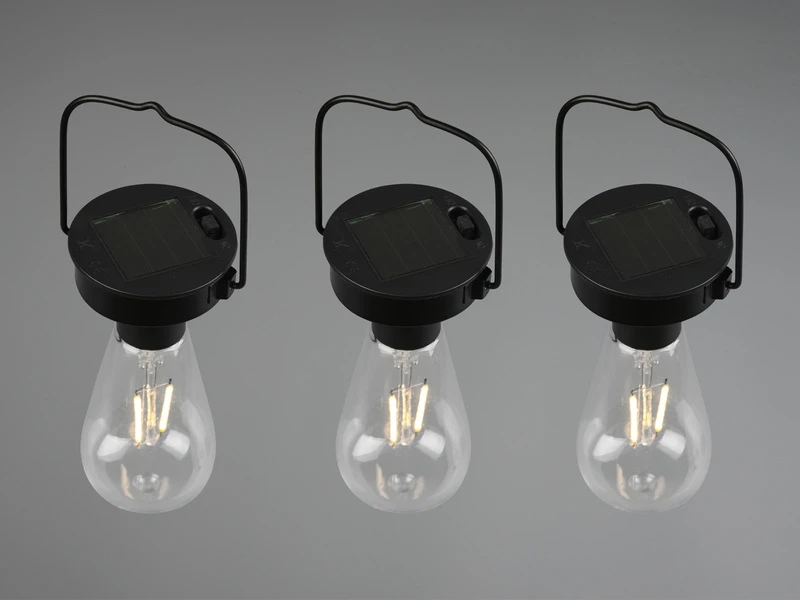 Reality Leuchten LED Solarlaterne CAMPUS 3er SET Zum Aufhängen Schwarz Ø7cm Höhe 23cm – Bild 9
