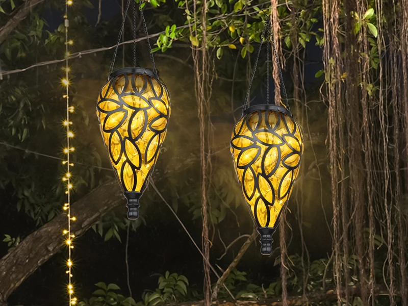 Globo LED Solarlaterne Hängeleuchte, Lampenschirm Amber, Höhe 50cm – Bild 7