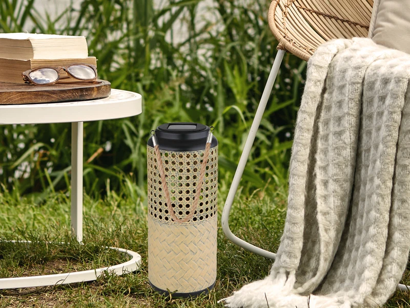 Globo LED Solarlaterne, Metall Rattanoptik, Hängend Oder Stehend, Höhe 45cm