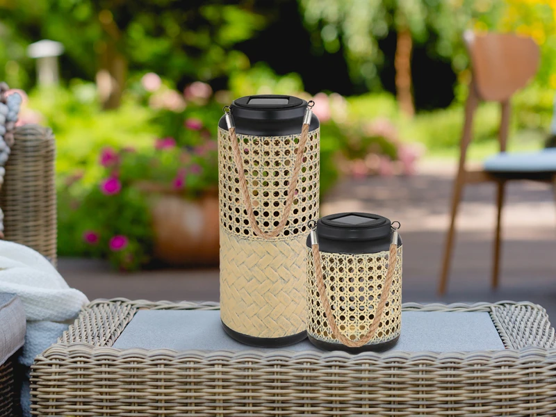 Globo LED Solarlaterne, Metall Rattanoptik, Hängend Oder Stehend, Höhe 45cm – Bild 6