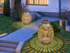 MeineWunschleuchte LED Solarlaternen 2er SET Aus Bambus, Hängend Oder Stehend, Höhe 37,5cm