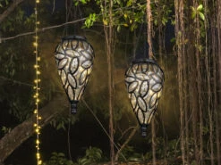 MeineWunschleuchte LED Solarlaternen Hängeleuchten 2er Set, Lampenschirm Klar, Höhe 50cm