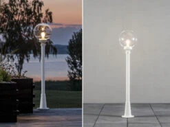 MeineWunschleuchte LED Wegeleuchte Aluminium Weiß Mit Glaskugel, Höhe 118cm