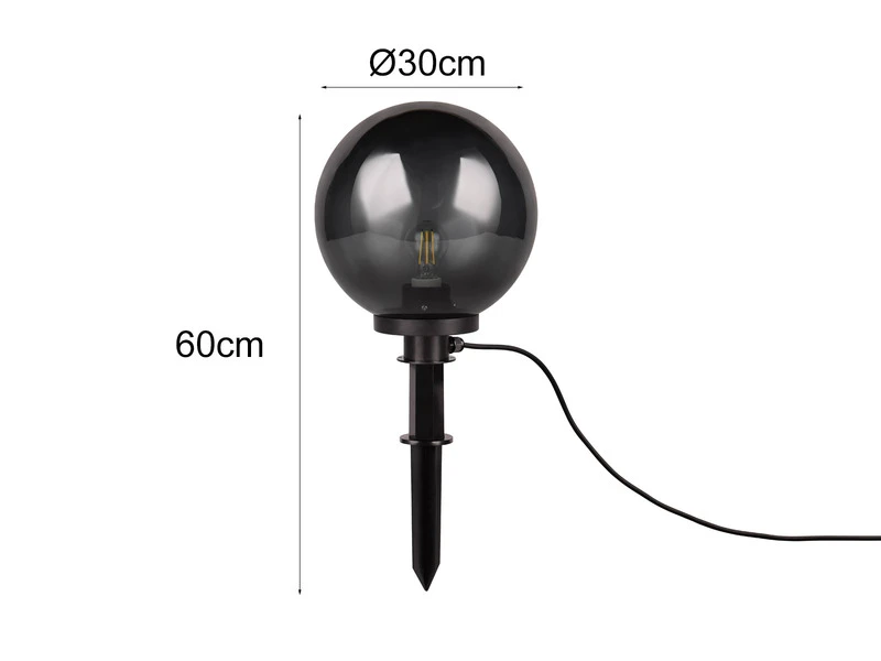 Reality Leuchten Leuchtkugel BOLO Für Den Garten Mit Strom Rauchfarbig, 5m Kabel, Ø 30 Cm – Bild 4