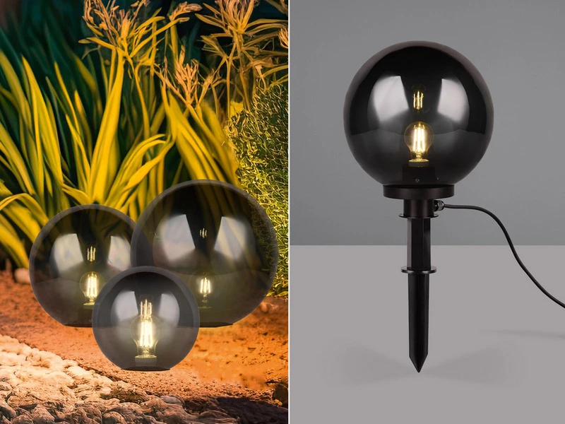 Reality Leuchten Leuchtkugel BOLO Für Den Garten Mit Strom Rauchfarbig, 5m Kabel, Ø 30 Cm