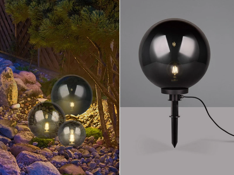 Reality Leuchten Leuchtkugel BOLO Für Den Garten Mit Strom Rauchfarbig, 5m Kabel, Ø 40 Cm