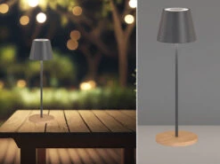 FHL Easy Outdoor Akku Tischlampe COSENZA Grau / Holz Ohne Kabel - LED & RGB - Höhe 38cm