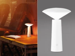 FHL Easy Outdoor Tischlampe PINTO Weiß Akku Aufladbar Per USB, Höhe 21cm