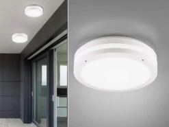 MeineWunschleuchte Runde LED Außendeckenleuchte Wandlampe 2er Set In Weiß Matt