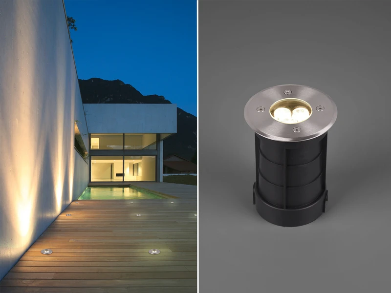 Trio Leuchten Runder Bodeneinbauspot BELAJA Edelstahl Ø 11cm IP65 - Bodenstrahler Für Einfahrt