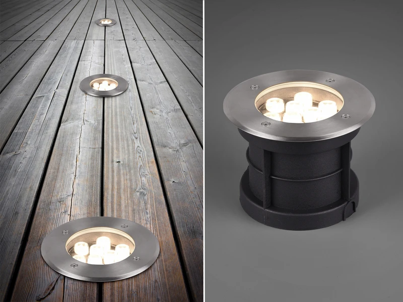 Trio Leuchten Runder Bodeneinbauspot BELAJA Edelstahl Ø 16cm IP65 - Bodenstrahler Für Einfahrt