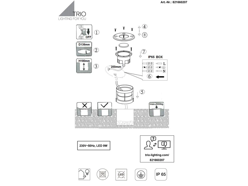 Trio Leuchten Runder Bodeneinbauspot BELAJA Edelstahl Ø 16cm IP65 - Bodenstrahler Für Einfahrt – Bild 9