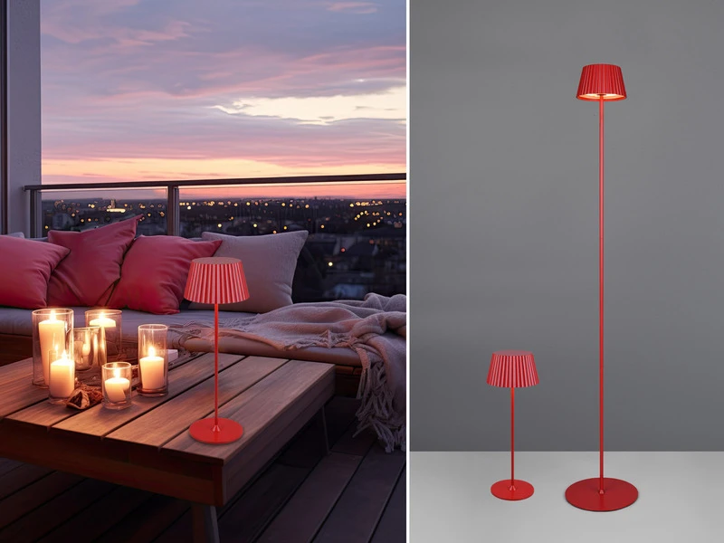 MeineWunschleuchte SET Akku Stehlampe 123cm & Tischleuchte 39cm Für Outdoor Kabellos Rot