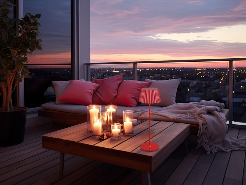 MeineWunschleuchte SET Akku Stehlampe 123cm & Tischleuchte 39cm Für Outdoor Kabellos Rot – Bild 8