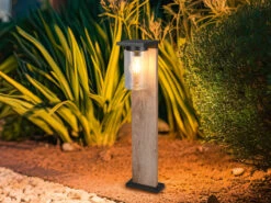 Trio Leuchten Sockelleuchte ARDILA Laterne In Schwarz & Holzoptik Mit Glasschirm, Höhe 65cm