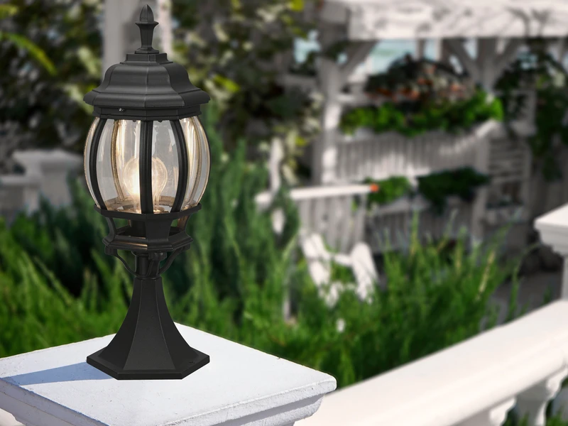 Trio Leuchten Sockelleuchte ELVO Nostalgische Laterne Aluminium Schwarz, Höhe 49cm