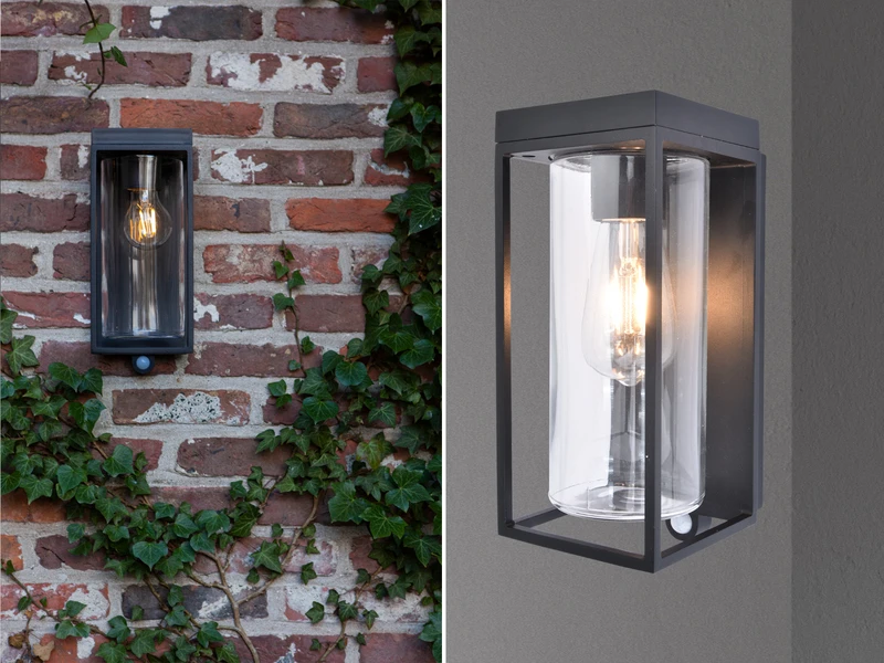 Lutec Solar LED Außenwandleuchte FLAIR Schwarz, Bewegungsmelder Höhe 28cm