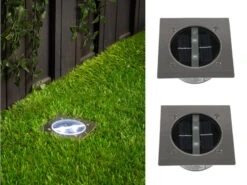 MeineWunschleuchte Solar LED Bodeneinbaustrahler 2er SET Für Außen, Edelstahl 4-eckig 10x10cm, IP67