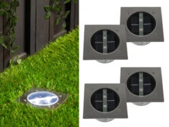 Ranex Solar LED Bodeneinbaustrahler 4er SET Für Außen, Edelstahl 4-eckig 10x10cm, IP67