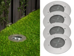 Ranex Solar LED Bodeneinbaustrahler 4er SET Für Außen, Edelstahl Rund Ø14cm IP67