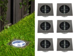 Ranex Solar LED Bodeneinbaustrahler 6er SET Für Außen, Edelstahl 4-eckig 10x10cm, IP67