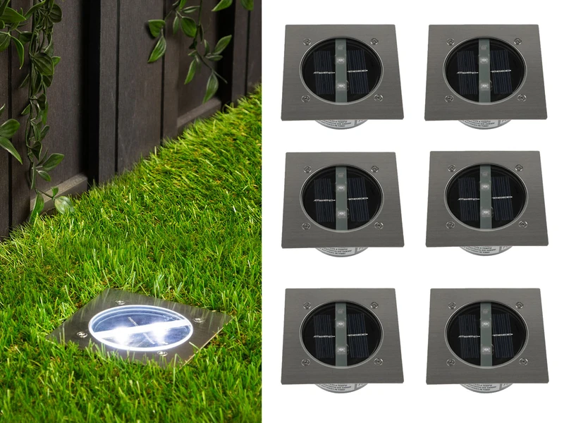 Ranex Solar LED Bodeneinbaustrahler 6er SET Für Außen, Edelstahl 4-eckig 10x10cm, IP67