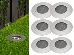 Ranex Solar LED Bodeneinbaustrahler 6er SET Für Außen, Edelstahl Rund Ø14cm IP67