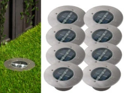 Ranex Solar LED Bodeneinbaustrahler 8er SET Für Außen, Edelstahl Rund Ø14cm IP67