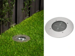 Ranex Solar LED Bodeneinbaustrahler CARLO Für Außen, Edelstahl Rund Ø14cm IP67