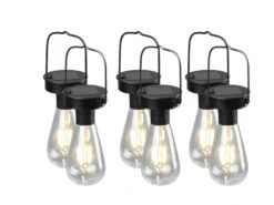 MeineWunschleuchte Solar LED Hängeleuchte 6er SET Zum Aufhängen Schwarz Ø7cm Höhe 23cm