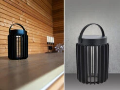 Lutec Solar LED Tischleuchte KOZY Schwarz, Dimmbar USB AnschluĂ, Ă14cm H18,6cm